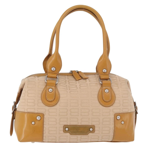 BALENCIAGA Boston Bag Canvas Beige Silver Auth 190552