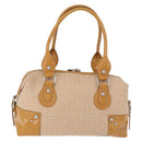 BALENCIAGA Boston Bag Canvas Beige Silver Auth 190552-2