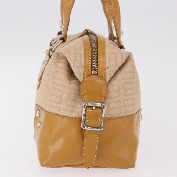BALENCIAGA Boston Bag Canvas Beige Silver Auth 190552