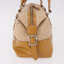 BALENCIAGA Boston Bag Canvas Beige Silver Auth 190552-4