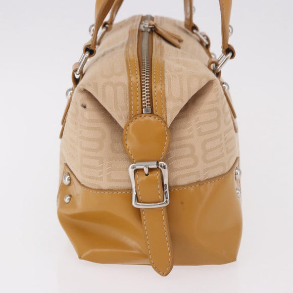 BALENCIAGA Boston Bag Canvas Beige Silver Auth 190552