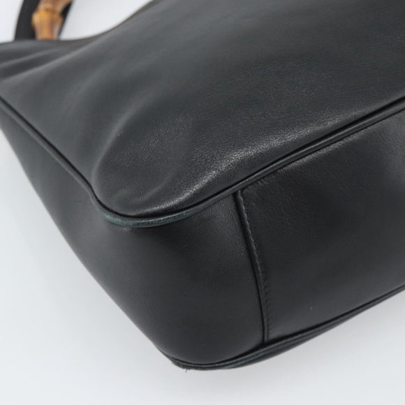 GUCCI Bamboo Hand Bag Leather 2way Black Gold 001 1705 Auth 190553