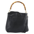 GUCCI Bamboo Hand Bag Leather 2way Black Gold 001 1705 Auth 190553-1