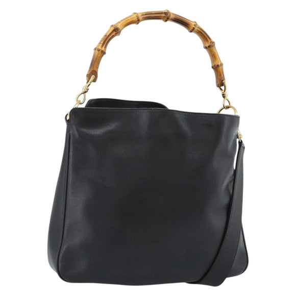GUCCI Bamboo Hand Bag Leather 2way Black Gold 001 1705 Auth 190553