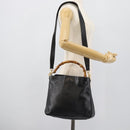 GUCCI Bamboo Hand Bag Leather 2way Black Gold 001 1705 Auth 190553-23