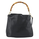 GUCCI Bamboo Hand Bag Leather 2way Black Gold 001 1705 Auth 190553-13