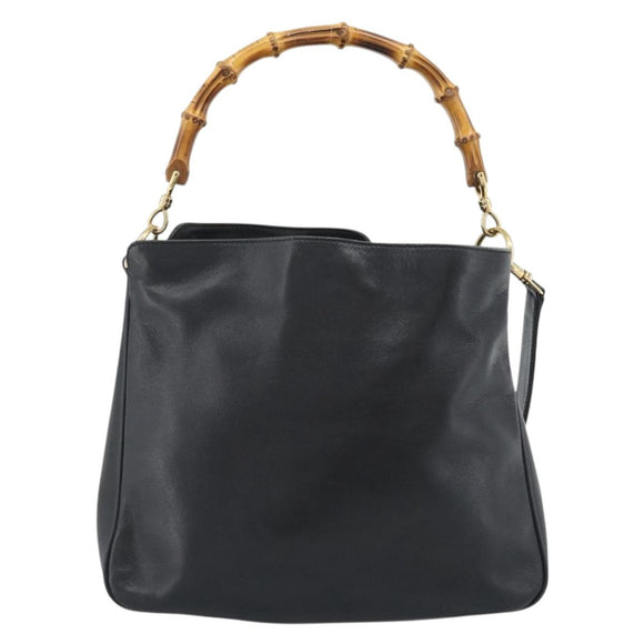 GUCCI Bamboo Hand Bag Leather 2way Black Gold 001 1705 Auth 190553