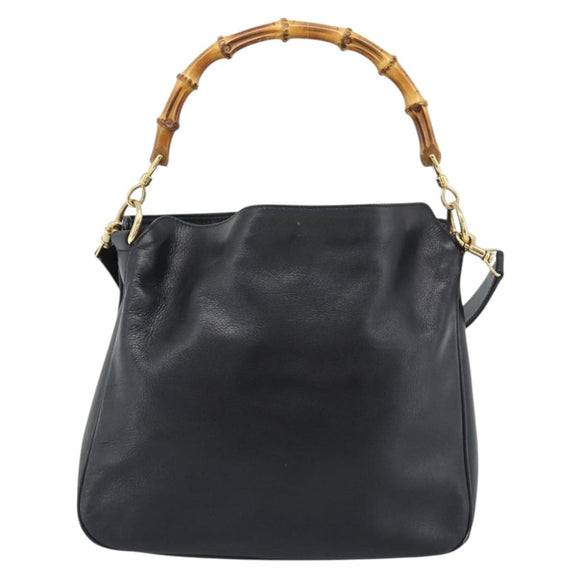 GUCCI Bamboo Hand Bag Leather 2way Black Gold 001 1705 Auth 190553