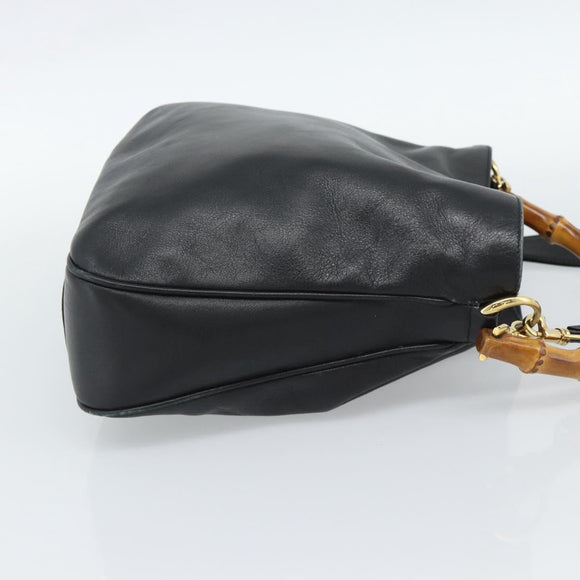 GUCCI Bamboo Hand Bag Leather 2way Black Gold 001 1705 Auth 190553