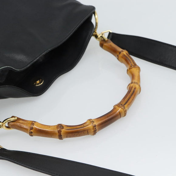 GUCCI Bamboo Hand Bag Leather 2way Black Gold 001 1705 Auth 190553