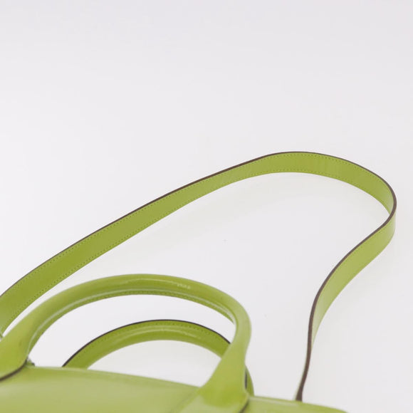 GUCCI Patent Hand Bag 2way Lime Green Silver Auth 190559