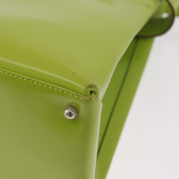 GUCCI Patent Hand Bag 2way Lime Green Silver Auth 190559