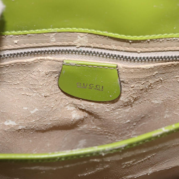 GUCCI Patent Hand Bag 2way Lime Green Silver Auth 190559