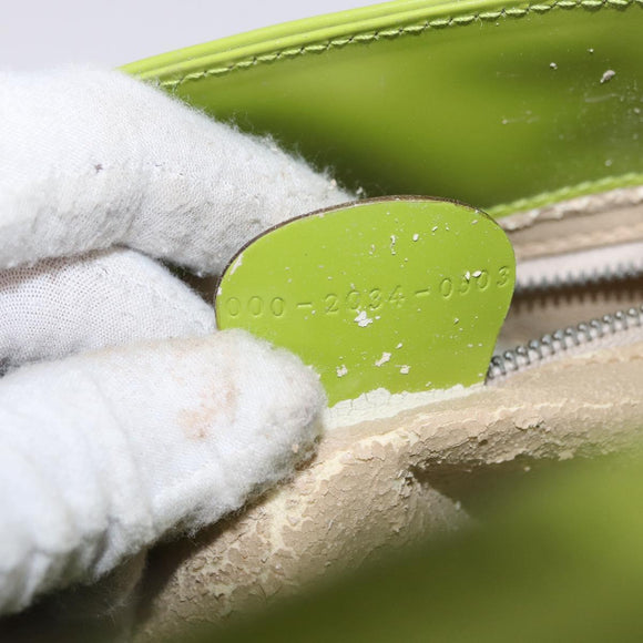 GUCCI Patent Hand Bag 2way Lime Green Silver Auth 190559
