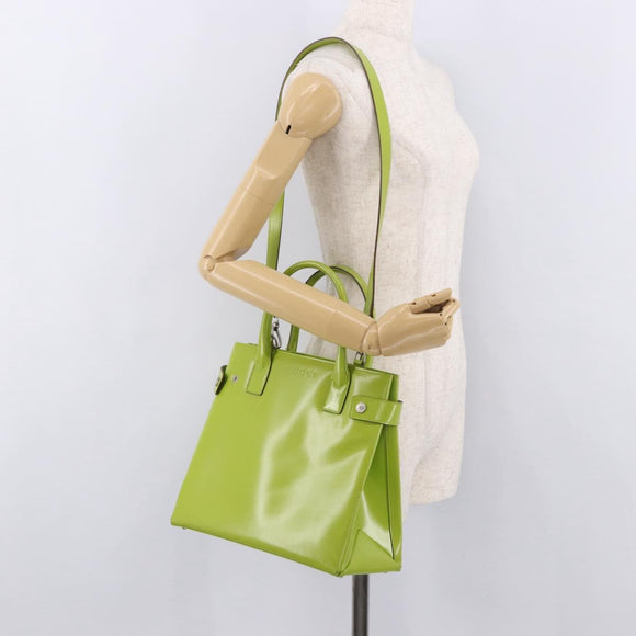 GUCCI Patent Hand Bag 2way Lime Green Silver Auth 190559