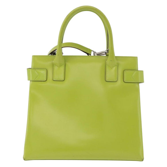 GUCCI Patent Hand Bag 2way Lime Green Silver Auth 190559