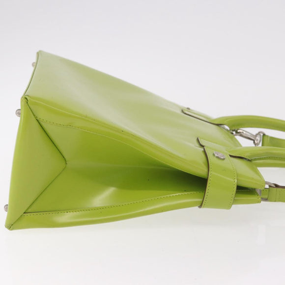 GUCCI Patent Hand Bag 2way Lime Green Silver Auth 190559
