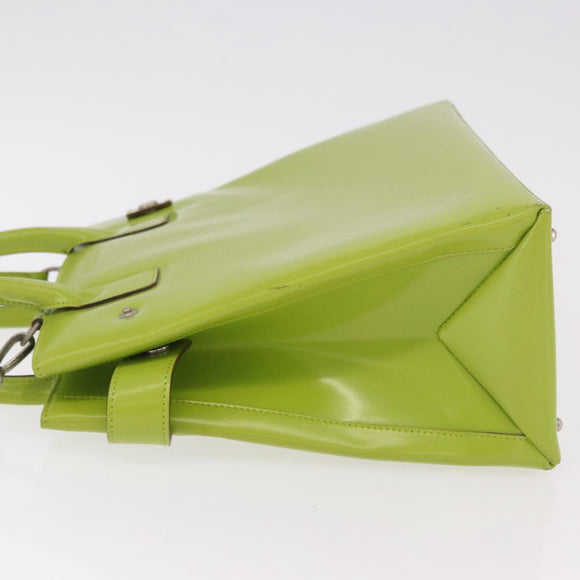 GUCCI Patent Hand Bag 2way Lime Green Silver Auth 190559