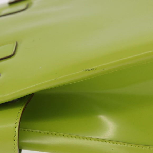 GUCCI Patent Hand Bag 2way Lime Green Silver Auth 190559