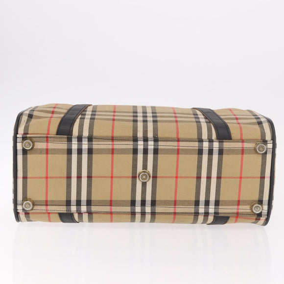 Burberrys Nova Check Boston Bag Canvas Beige Gold Auth 190561