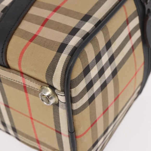 Burberrys Nova Check Boston Bag Canvas Beige Gold Auth 190561
