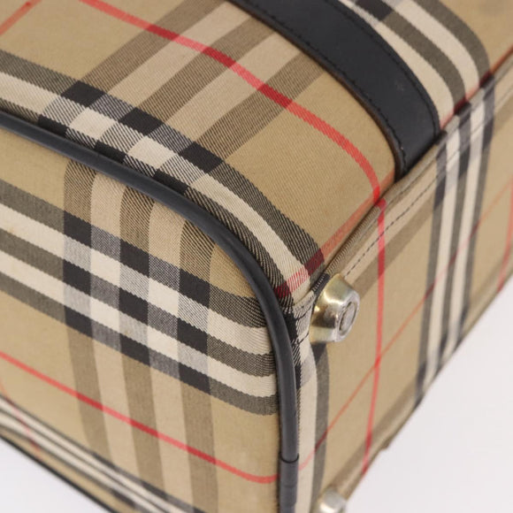Burberrys Nova Check Boston Bag Canvas Beige Gold Auth 190561