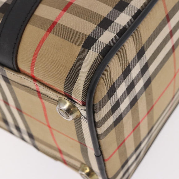 Burberrys Nova Check Boston Bag Canvas Beige Gold Auth 190561
