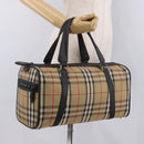 Burberrys Nova Check Boston Bag Canvas Beige Gold Auth 190561-19
