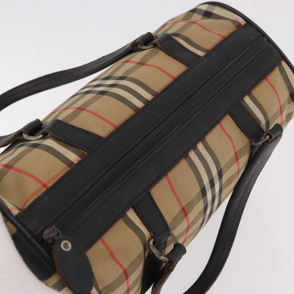 Burberrys Nova Check Boston Bag Canvas Beige Gold Auth 190561