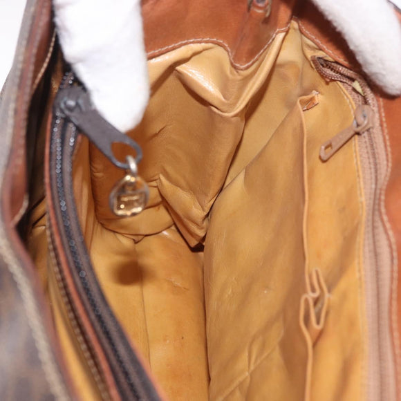 CELINE Macadam Canvas Hand Bag PVC Brown Gold Auth 190562