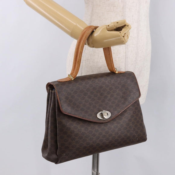 CELINE Macadam Canvas Hand Bag PVC Brown Gold Auth 190562
