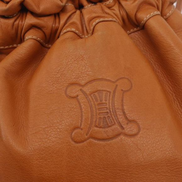 CELINE Triomphe Drawstring Bag Leather Brown Auth 190563