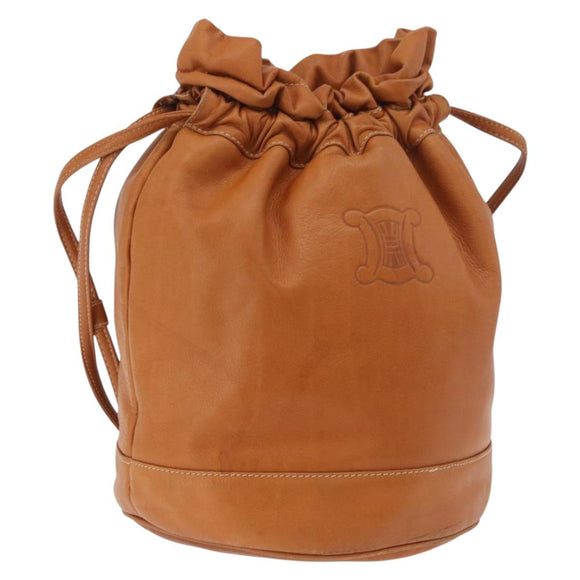 CELINE Triomphe Drawstring Bag Leather Brown Auth 190563