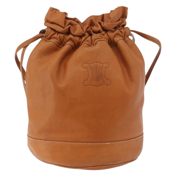 CELINE Triomphe Drawstring Bag Leather Brown Auth 190563