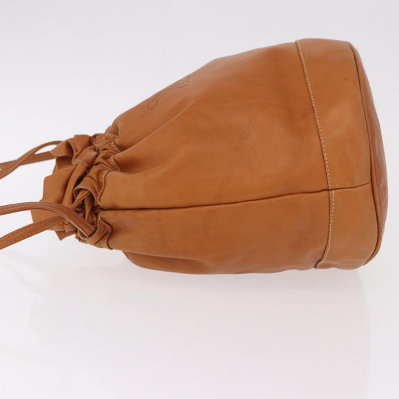 CELINE Triomphe Drawstring Bag Leather Brown Auth 190563