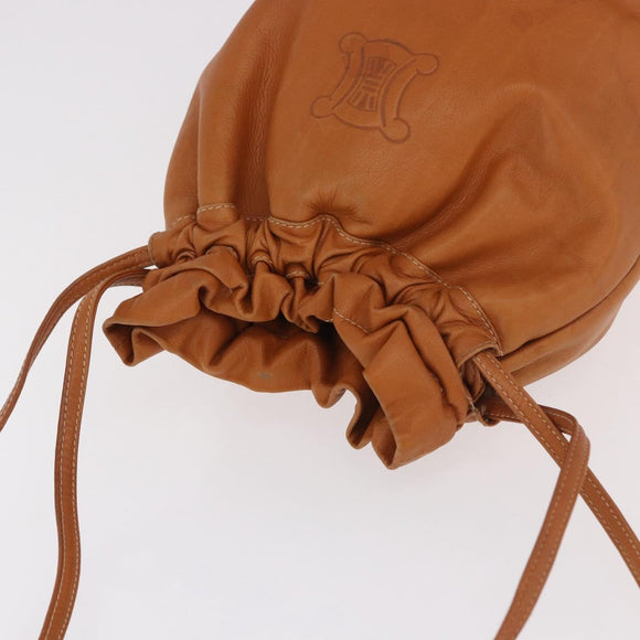 CELINE Triomphe Drawstring Bag Leather Brown Auth 190563