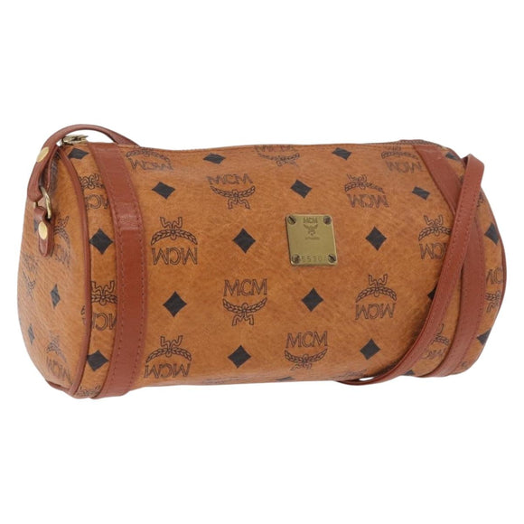 MCM Vicetos Logogram Shoulder Bag PVC Leather Brown Gold Auth 190564