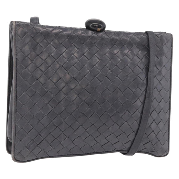 BOTTEGA VENETA INTRECCIATO Shoulder Bag Leather Gray Auth 190565