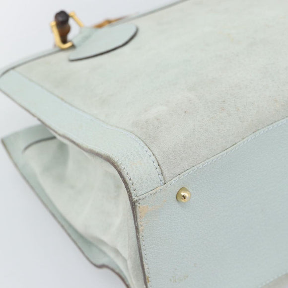 GUCCI Bamboo Hand Bag Suede Gray Gold 002 1186 Auth 190566