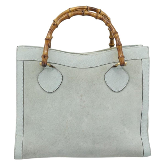 GUCCI Bamboo Hand Bag Suede Gray Gold 002 1186 Auth 190566