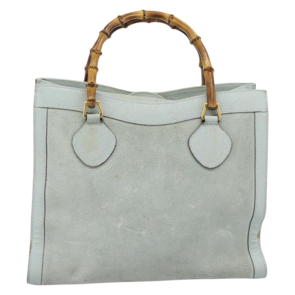 GUCCI Bamboo Hand Bag Suede Gray Gold 002 1186 Auth 190566