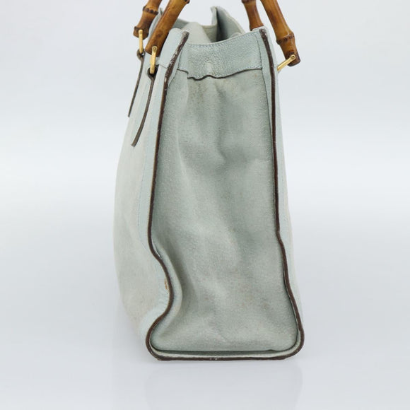 GUCCI Bamboo Hand Bag Suede Gray Gold 002 1186 Auth 190566