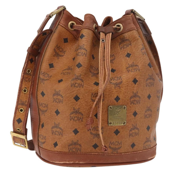 MCM Vicetos Logogram Shoulder Bag PVC Brown Gold Auth 190567