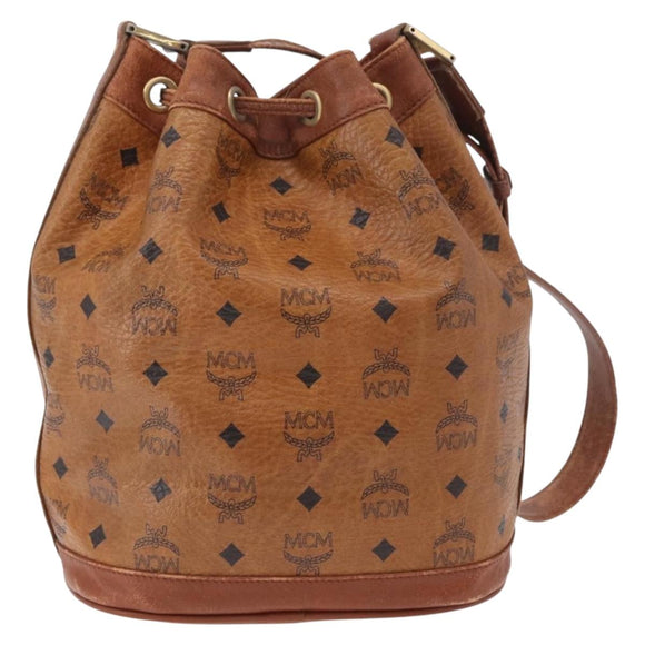 MCM Vicetos Logogram Shoulder Bag PVC Brown Gold Auth 190567