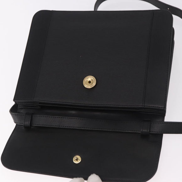 SAINT LAURENT Shoulder Bag Leather Black Gold Auth 190568