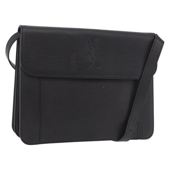 SAINT LAURENT Shoulder Bag Leather Black Gold Auth 190568