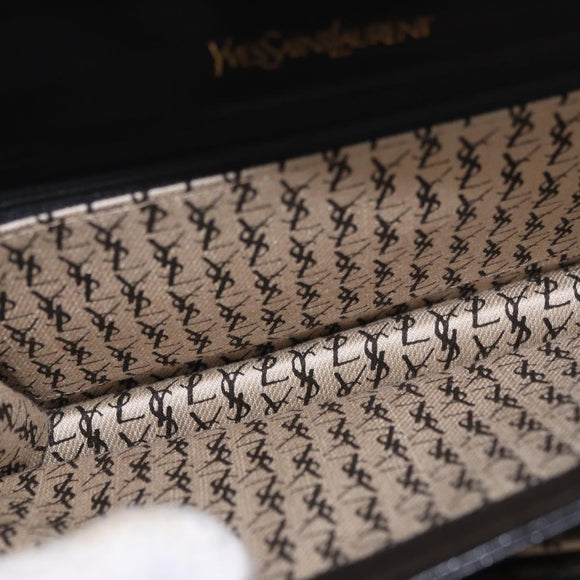 SAINT LAURENT Shoulder Bag Leather Black Gold Auth 190568