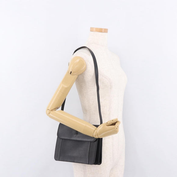 SAINT LAURENT Shoulder Bag Leather Black Gold Auth 190568