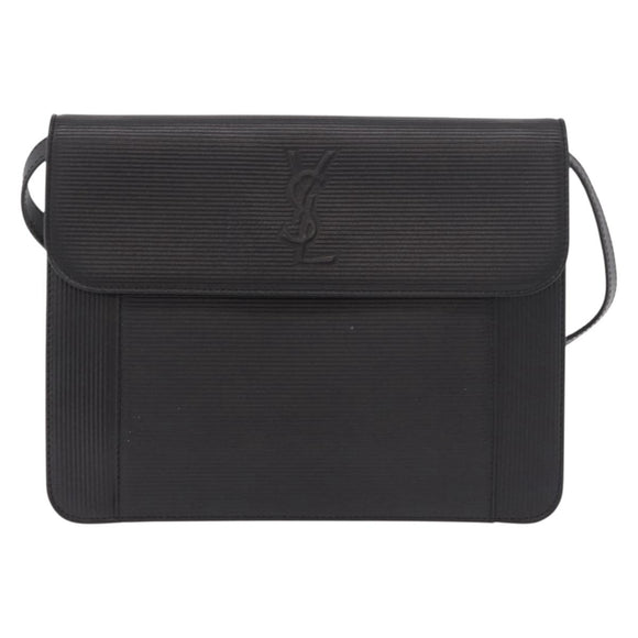 SAINT LAURENT Shoulder Bag Leather Black Gold Auth 190568