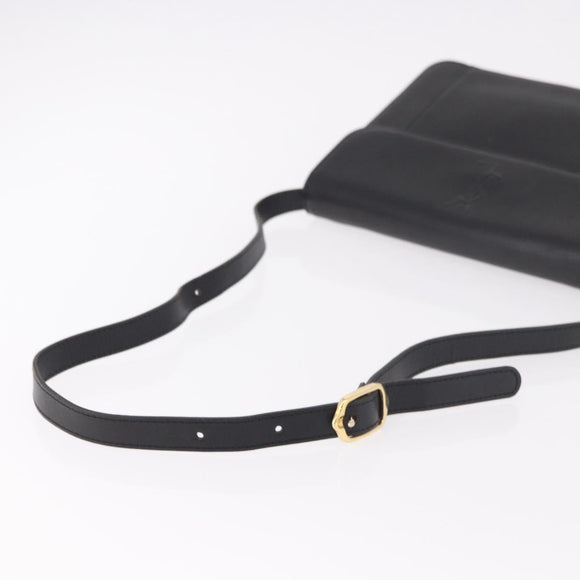 SAINT LAURENT Shoulder Bag Leather Black Gold Auth 190568